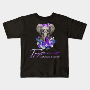 Forget me not Alzheimer's Awareness Elephant Flower Kids T-Shirt